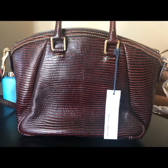 Dooney & Bourke Lizard Handbag Leather Brown Satch - Picture 5 of 5